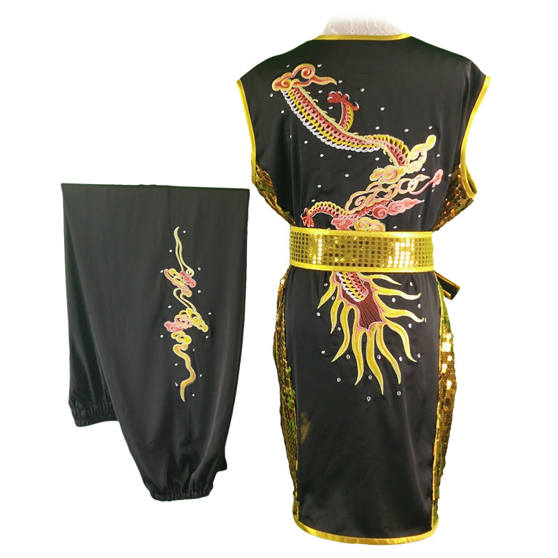 南拳长拳武术表演服刺绣龙无袖练功比赛服装男女成人儿童量身定制