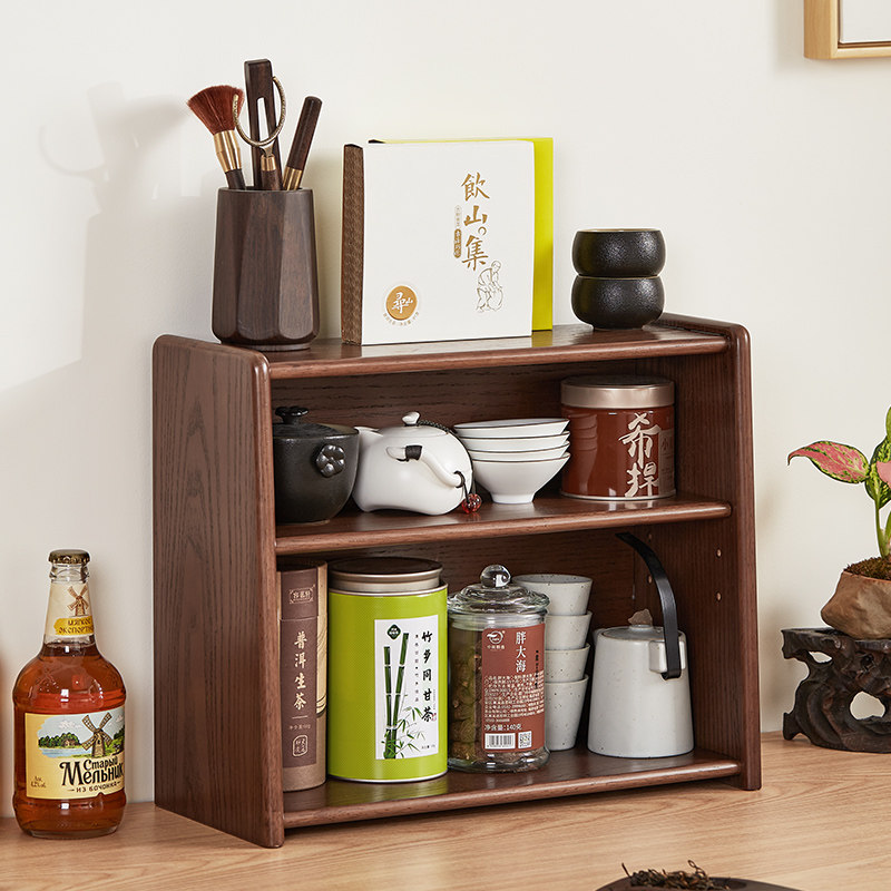 茶具杯子置物架实木饭厅吧台办公室桌面H茶杯收纳层架子咖啡杯展