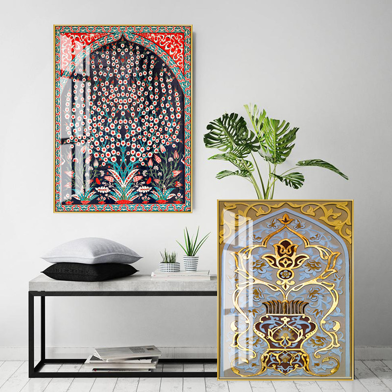 中东古老建筑窗户墙壁挂画玄关装饰画土耳其壁画家居餐厅墙面装饰