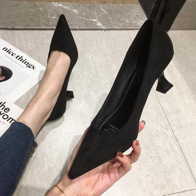 黑色高跟鞋女20j26年新款春夏季职业工作单鞋通勤尖头细跟低跟3cm
