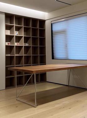 原木风工作会议桌家用长桌设计感办公桌书桌简约现代实木泡茶桌子