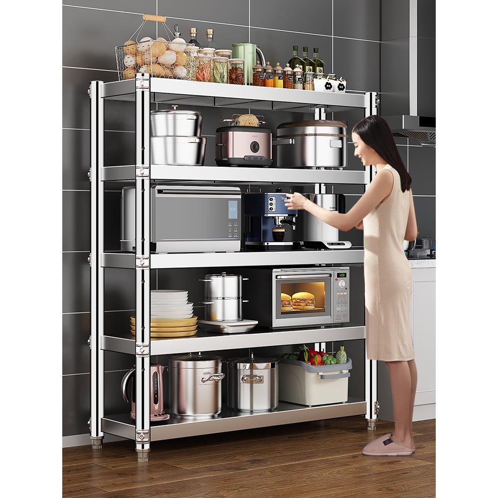 不锈钢厨房置物架落地多层五层柜锅架子微波炉储物收纳架家用货架