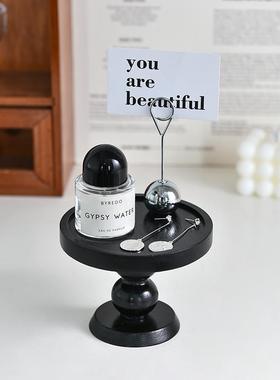 ins风复古木质香薰托盘摆件玄关斗柜收纳梳妆台置物盘高脚展示盘