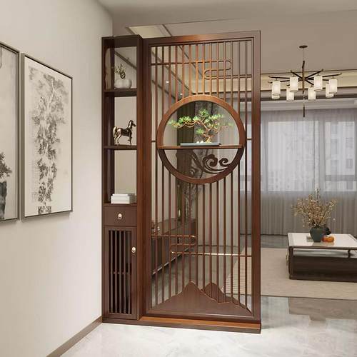 新中式实木屏风玄关柜进入户门正对客厅和餐厅家用隔断遮挡置物架