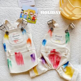 春日美术馆~春季新款宠物衣服泰迪比熊四脚衣比熊背带裤裙子棉麻