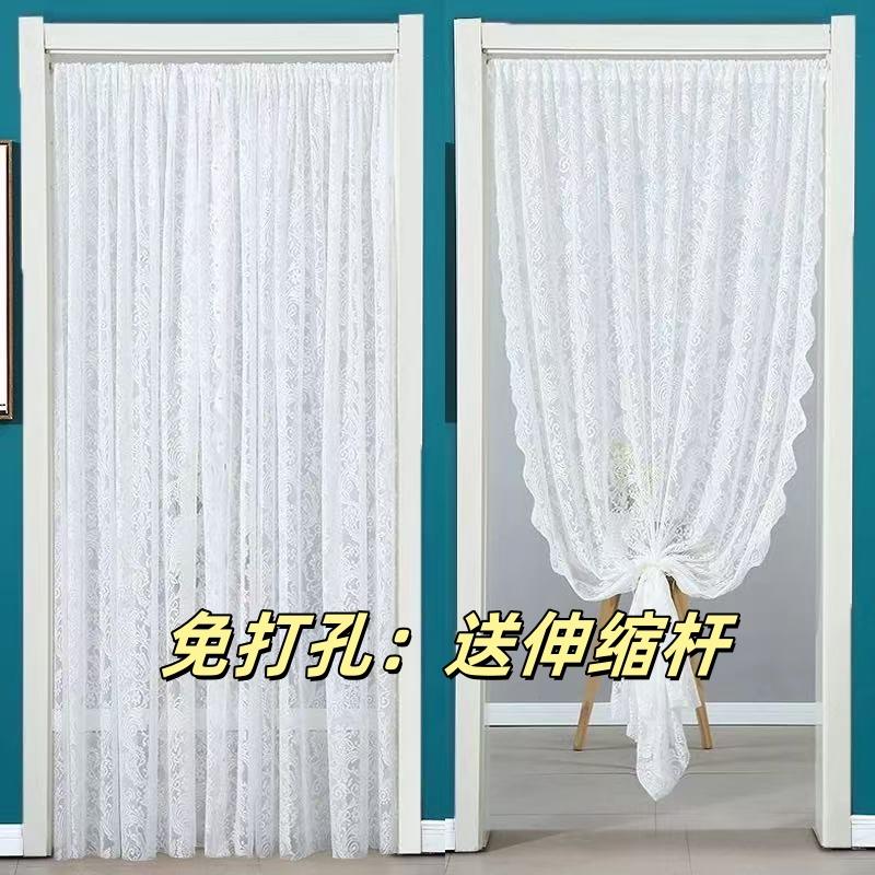 蕾丝遮挡帘卧室门帘ins风隔断帘装饰帘伸缩杆免打孔挂帘纱门帘