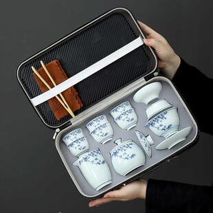 家用户外便携式 青花瓷旅行茶具套装 一壶六杯办公室功夫泡茶壶茶盘