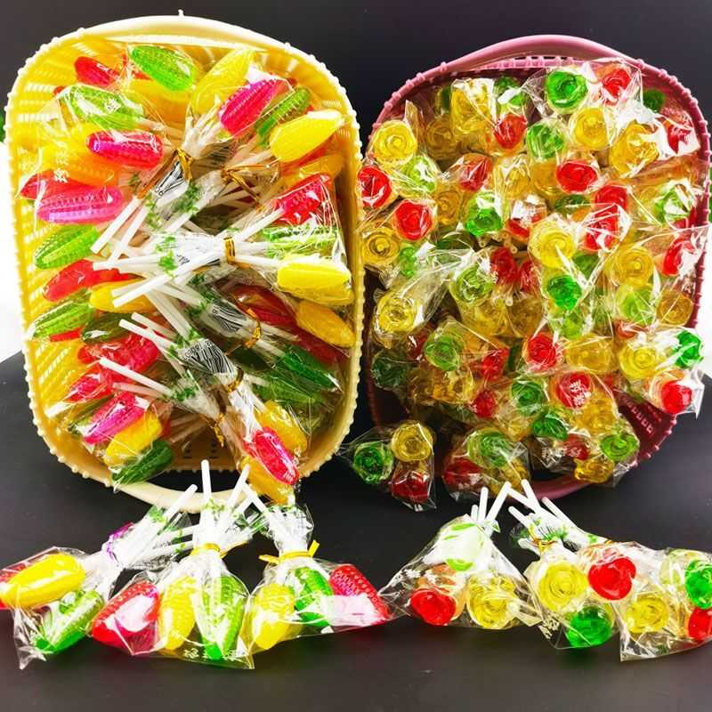 玉米味硬糖玫瑰花棒棒糖硬糖休闲零食喜糖玉米糖经典怀旧糖果批发