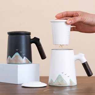 陶瓷茶水分离杯家用办公个人带盖过滤大容量泡茶杯子礼品定制