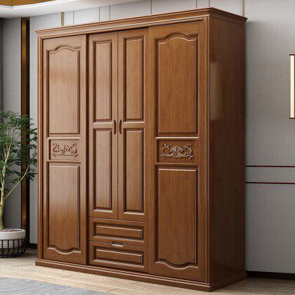 推拉门实木衣柜现代简约卧室储物柜子经济型中式原木大衣橱家具