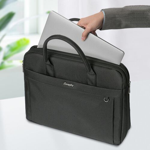 男士商务公文包手提双格分区收纳双排拉链公事包办公通勤文件包