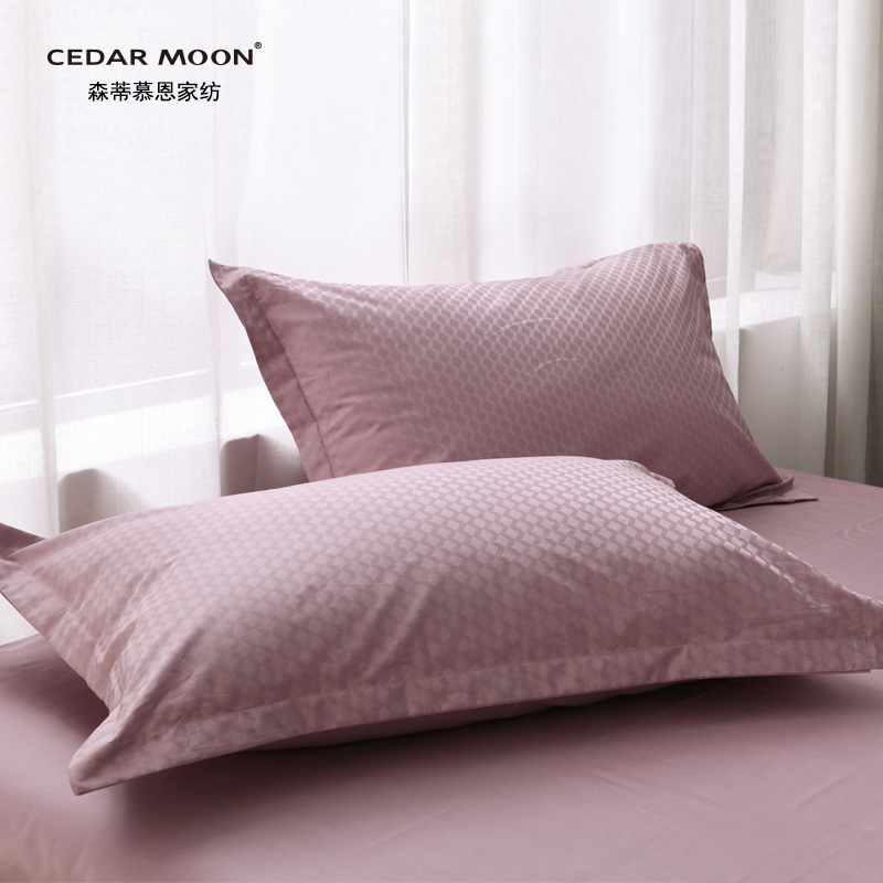 80支四件套纯棉全棉贡缎提花粉紫色单双人床上用品北欧风床单被罩