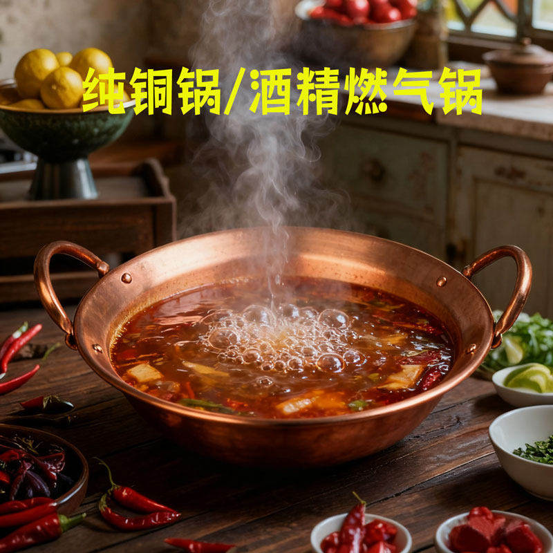 纯铜锅仔紫铜锅仔黄铜干锅双耳铜火锅酒精涮火锅电磁炉熬药铜锅