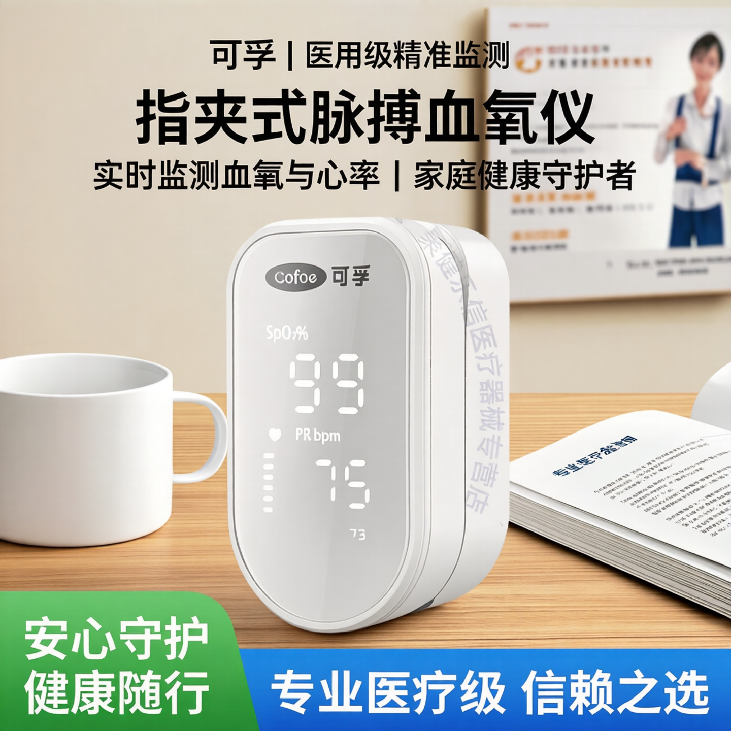 可孚OHT80指夹式脉搏血氧仪医用家用心率监测仪指氧仪手指测氧仪