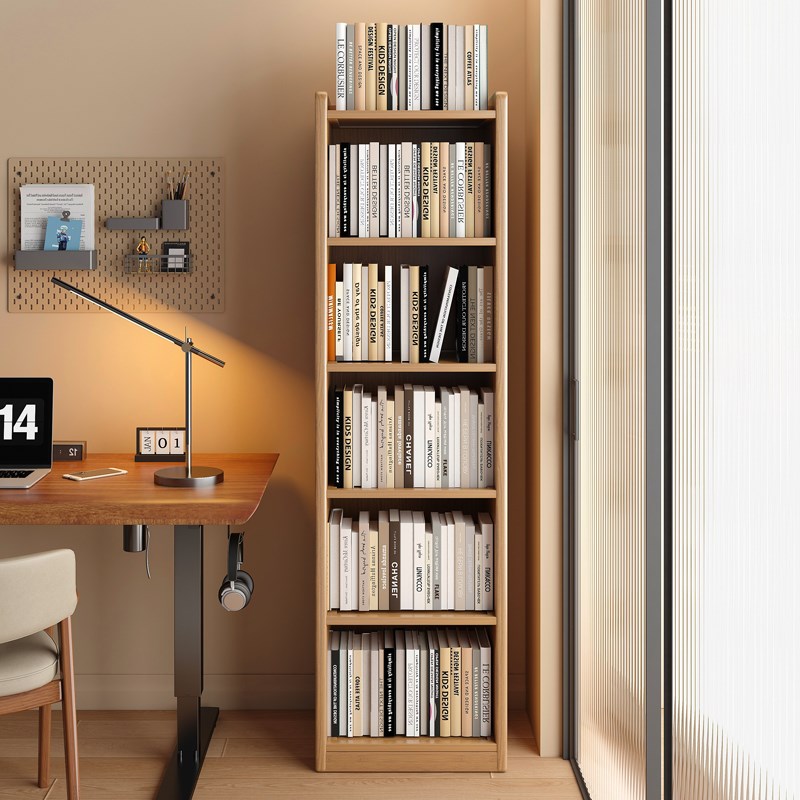 书架落地置物架一体靠墙窄柜子简易储物柜家用客厅书柜收纳展示柜