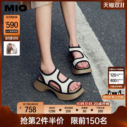 MIO米奥2024年夏季新款凉鞋韩版拼色J中跟沙发厚底时髦质感女凉鞋