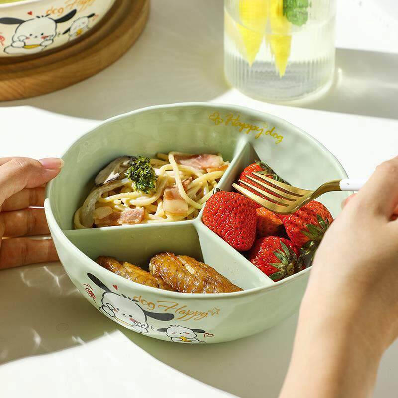 陶瓷饭碗食堂打饭k专用分隔饭盒上班族瓷碗可微波炉加热分格碗餐