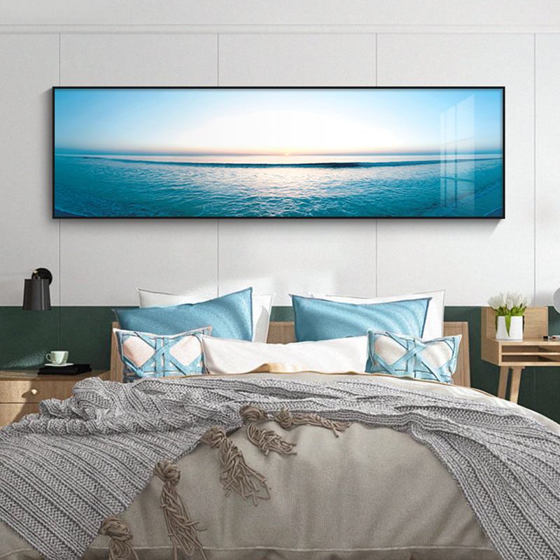 卧室装饰画床头风景单幅挂画酒店房间背景墙海景帆船蓝色壁画墙画