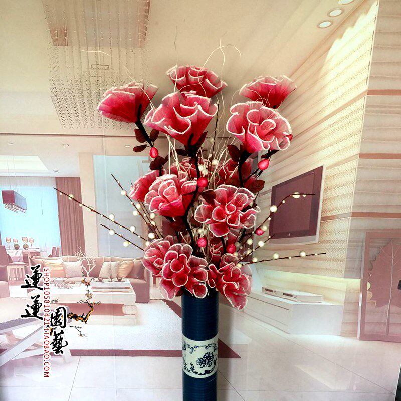 叶脉花干花落地花客厅玄关装饰花假花树枝仿真 叶脉富贵大牡丹花