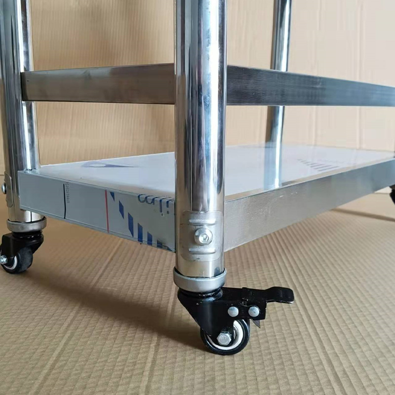 带刹车不锈钢护栏置物架三层带轮子落地围栏万向轮厨房收纳可移动