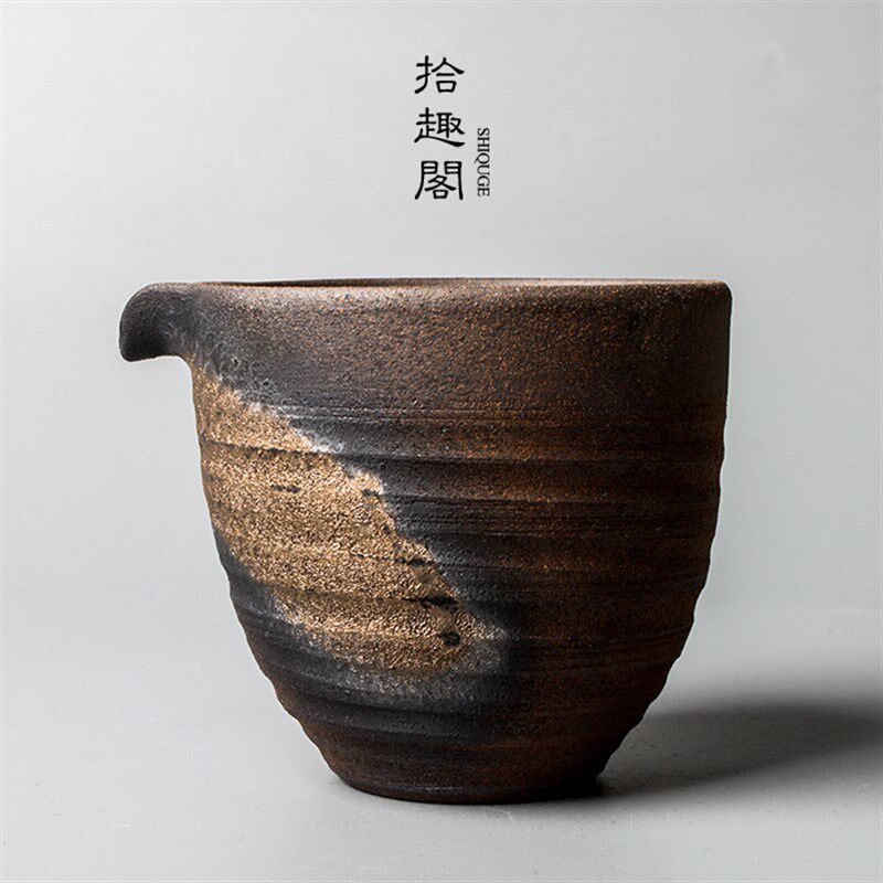 手工粗陶公道杯柴烧茶o具公杯陶瓷匀杯茶海功夫茶大号功夫茶分茶