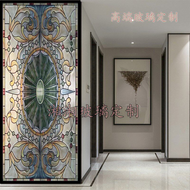 定制客厅屏风艺术玻璃中式玄关隔断背景墙雕刻玻璃欧式简易风