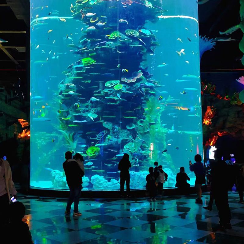 弧形圆柱鱼缸水族工程别墅海水缸客厅落地生态鱼缸大型海洋缸