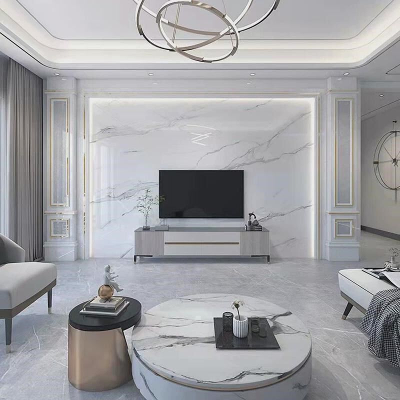 电视背景墙瓷砖现代简约客厅沙发大理石影视墙石材造型岩板电视墙
