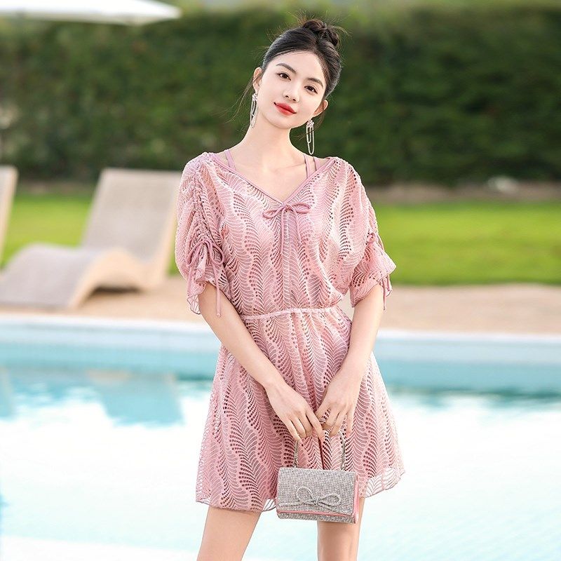 泳衣女分体罩衫三件套大码保守遮肚显瘦高级感2024新款泡温泉泳装