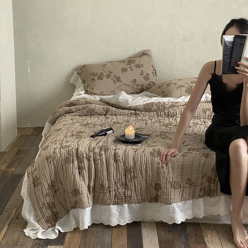 法式美学十层单股纱花边款被芯可机洗单双人纱布被大豆纤维春秋被