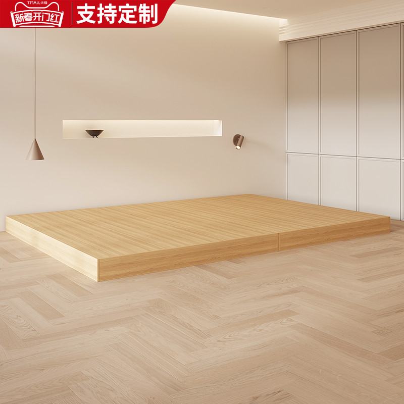 实木榻榻米床现代简约民宿酒店双人落地J床地铺地台矮床板式床定