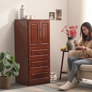 实木斗柜储物柜卧室客厅靠墙边柜窄款G五斗橱带门柜子收纳柜五斗