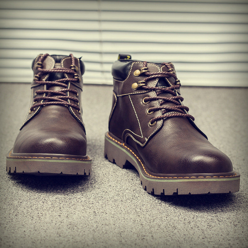 马丁靴男潮英伦风皮靴短靴冬季加C绒棉鞋中高帮鞋韩版男靴工装靴