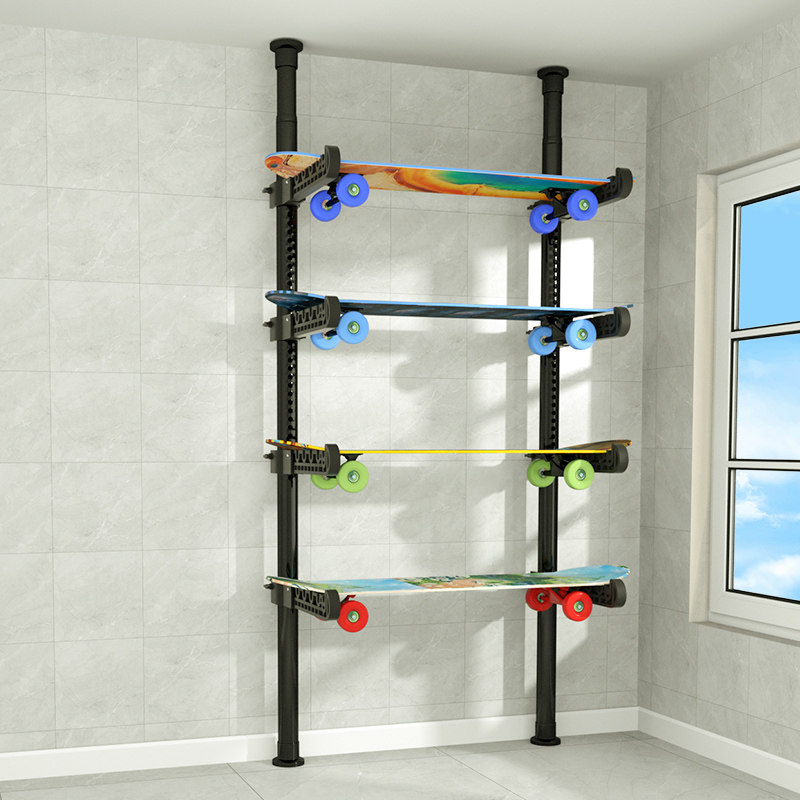 顶天立地置物架儿童玩具车滑板收纳架免打孔可伸缩家用客厅落地杆