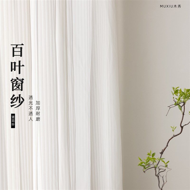 百叶纱窗帘纱帘透光不透人纱帘客厅阳台飘窗白纱白色遮光2025新款