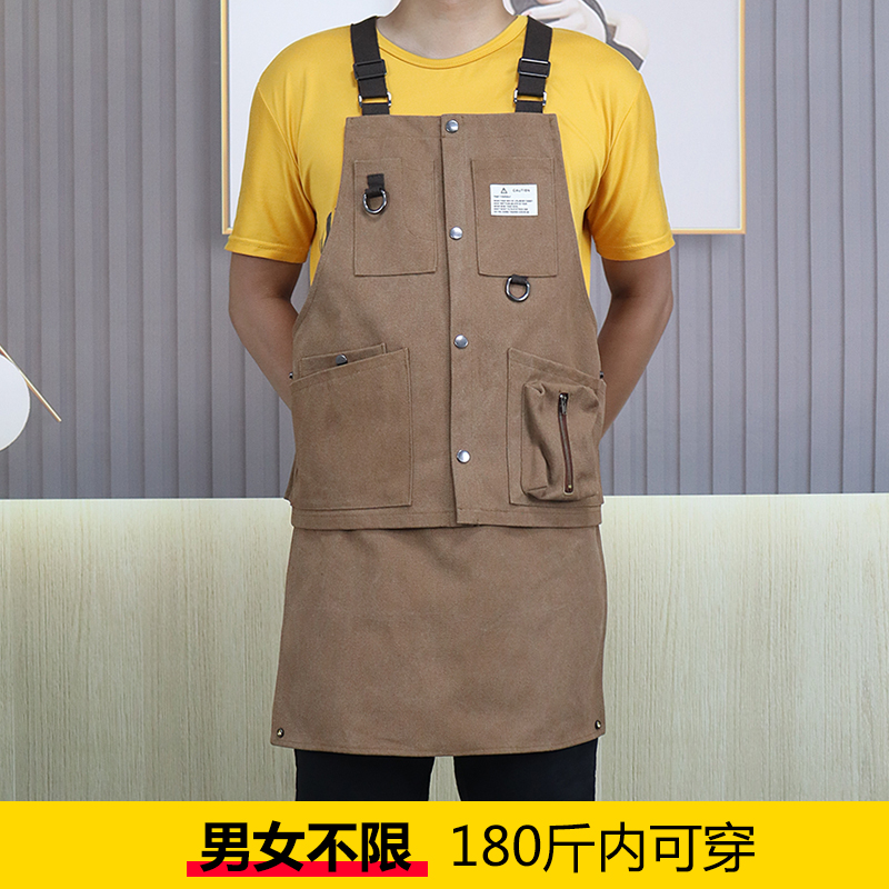 户外野炊工作围裙定制logo咖啡师男士耐磨可拆分多口袋牛仔欧美风