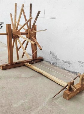 怀旧手摇纺车织布机梭子刷线刷子竹篦子缯放线轴缠线轮子木老物件