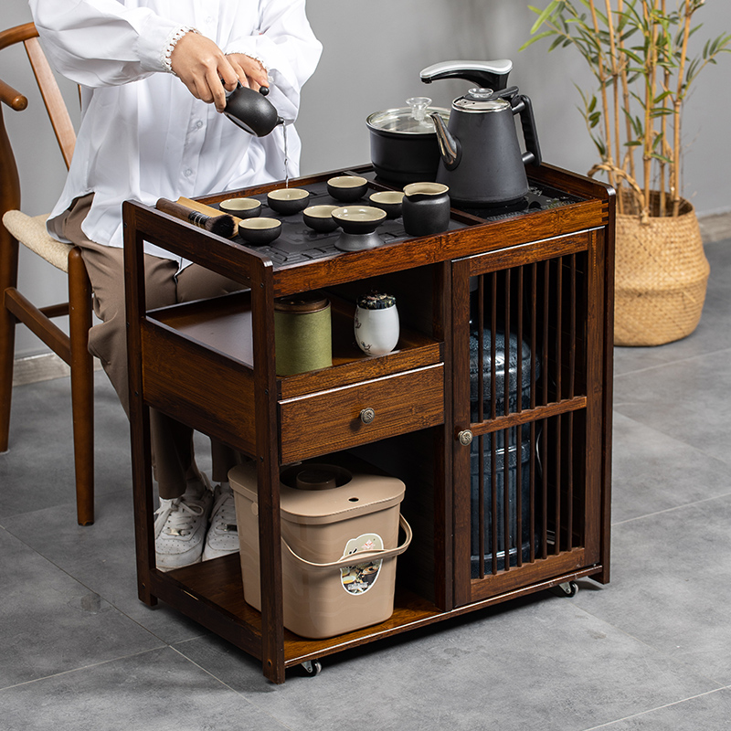移动茶台茶车家用茶水柜实木小茶桌带轮茶几功夫茶具套装烧水一体