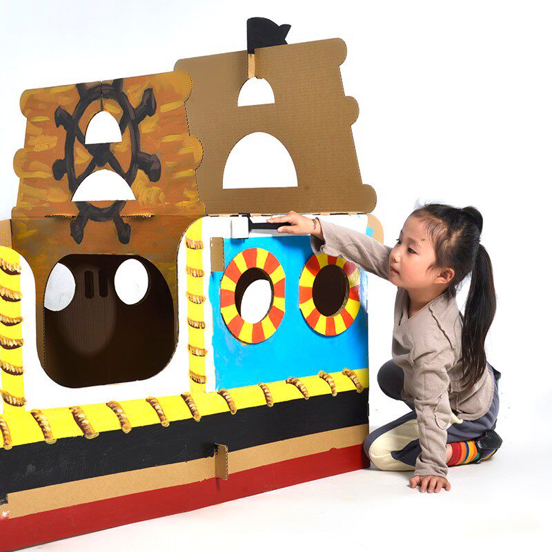 轮船模型纸箱盒纸j板壳龙舟船手工制作幼儿园diy涂色涂鸦儿童玩具