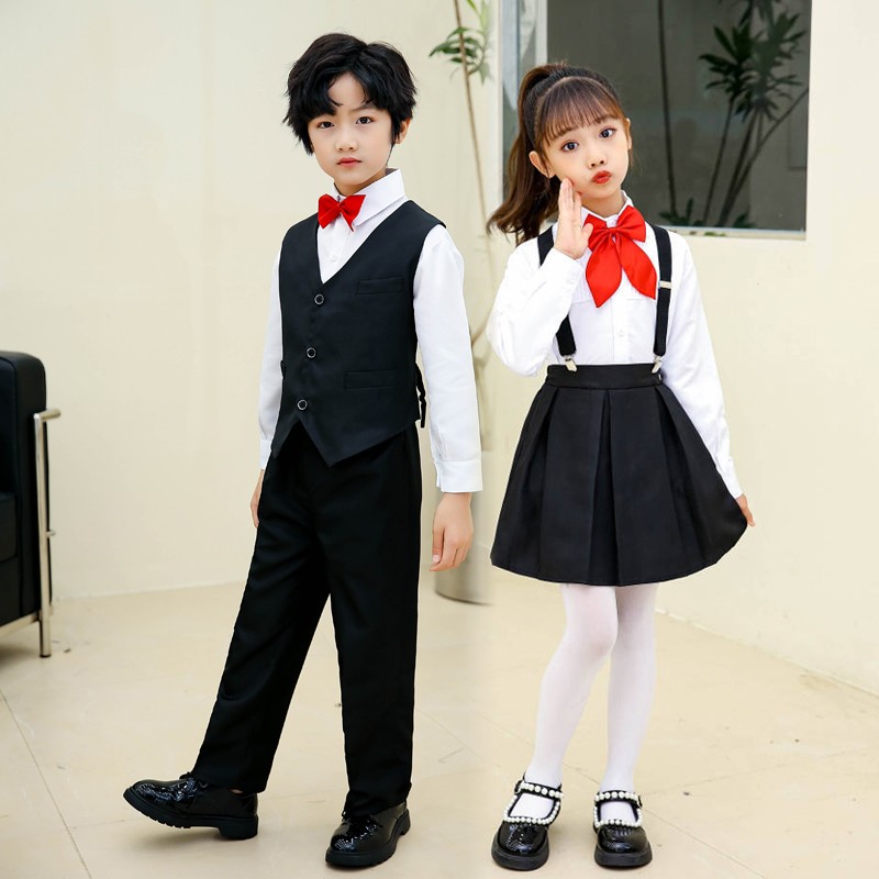 元旦节儿童演出服背带裤男女童中小学生诗歌朗诵大合唱团表演服装