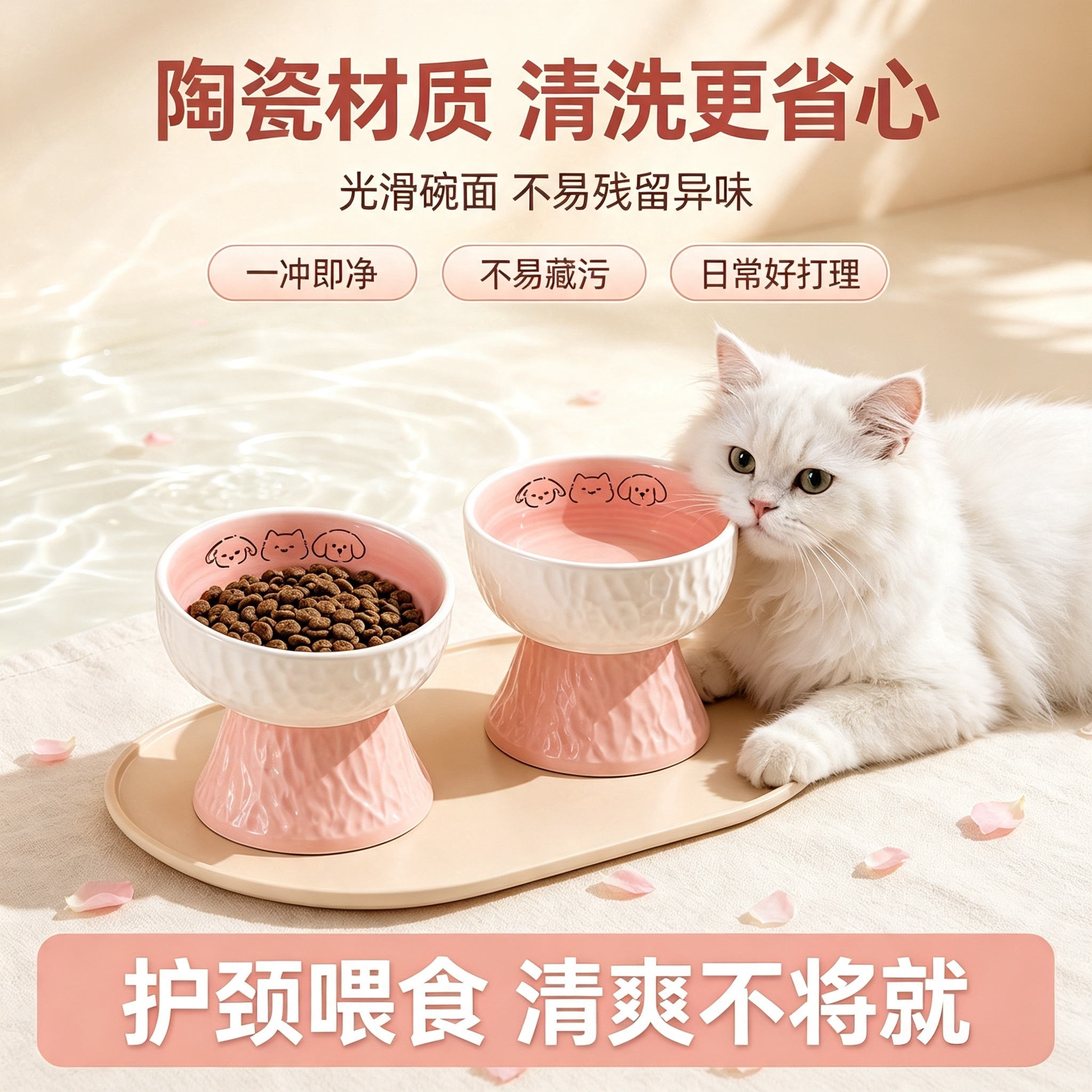 陶瓷高脚护颈猫狗慢食碗大口径图片
