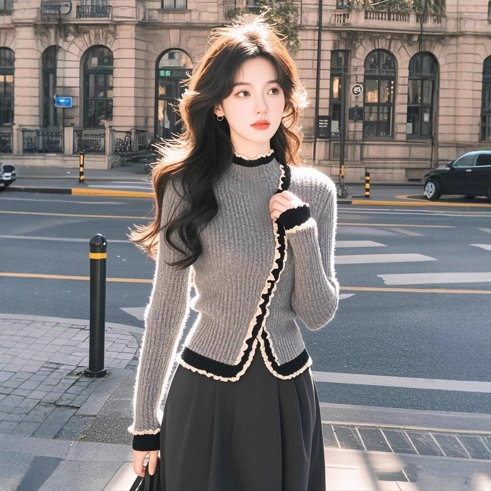 韩版气质高级感花边拼接