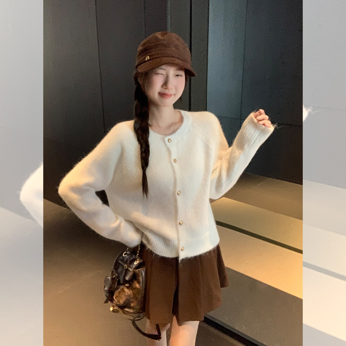 韩系白色慵懒风软糯毛衣