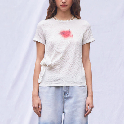 VitalSign压花蝴蝶结T恤蝴蝶结系带短袖淑女风