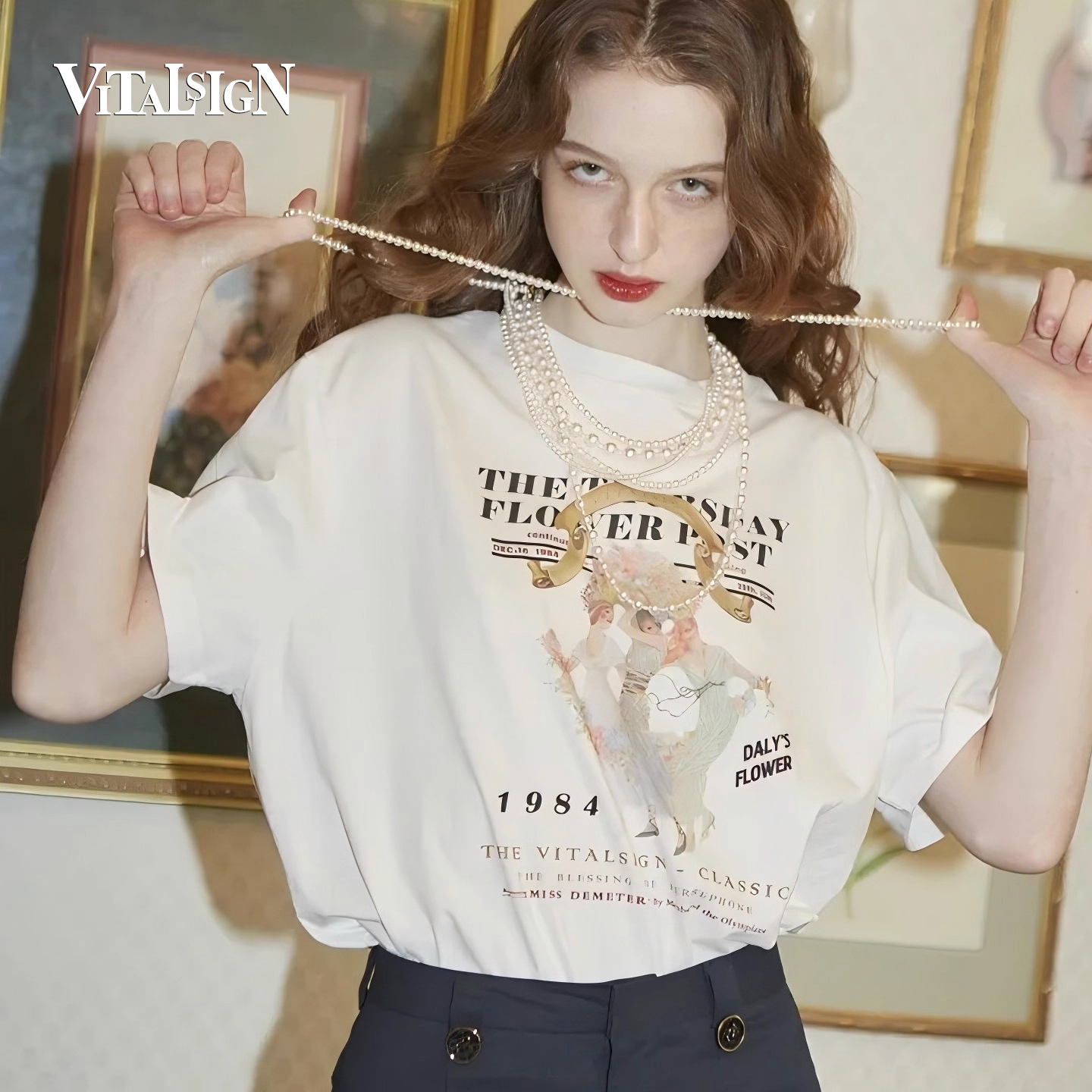 VITALSIGN泰妍同款花瓣印花T恤
