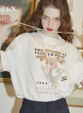 VITALSIGN · [泰妍同款]花瓣印花圆领学院风女款百搭短袖T恤