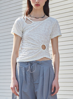 VitalSign镂空褶皱绑带T恤设计感系带不规则收腰显瘦