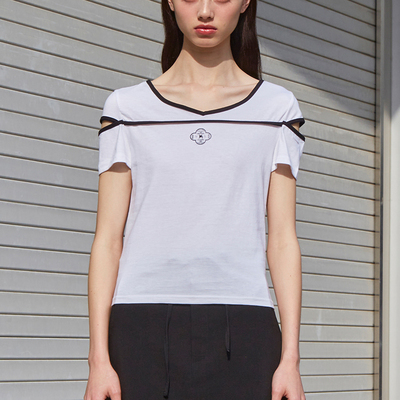 开衩滚边印花T恤小众设计感小香风显瘦夏季新品