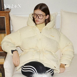 VitalSign冬季高级感超好看女款连帽收腰抽绳马卡龙羽绒服外套