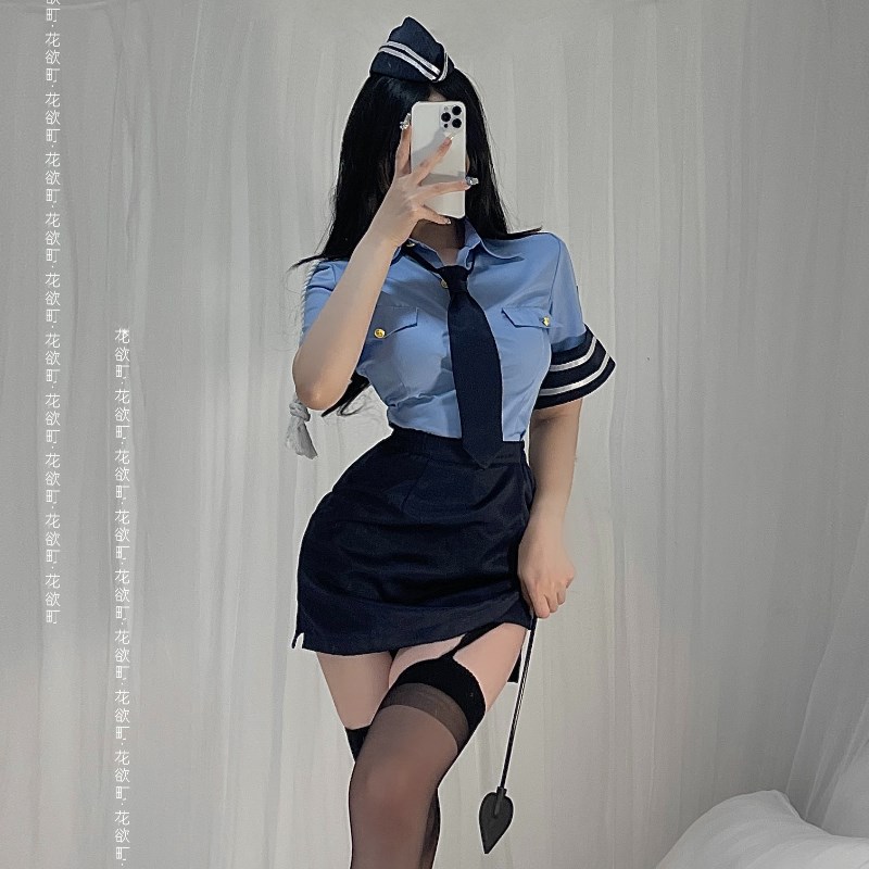 花欲町:女警COS制服直播变装女黑丝女警职业装性感COS服短裙套装